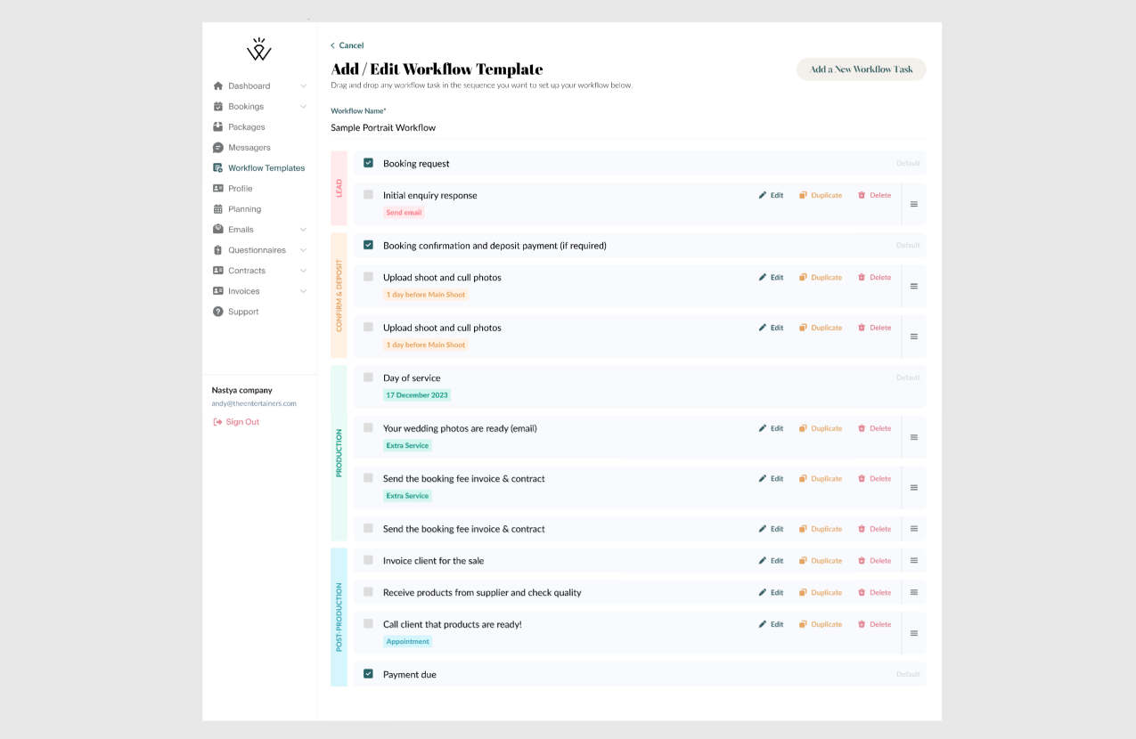 Экран Workflow Templates