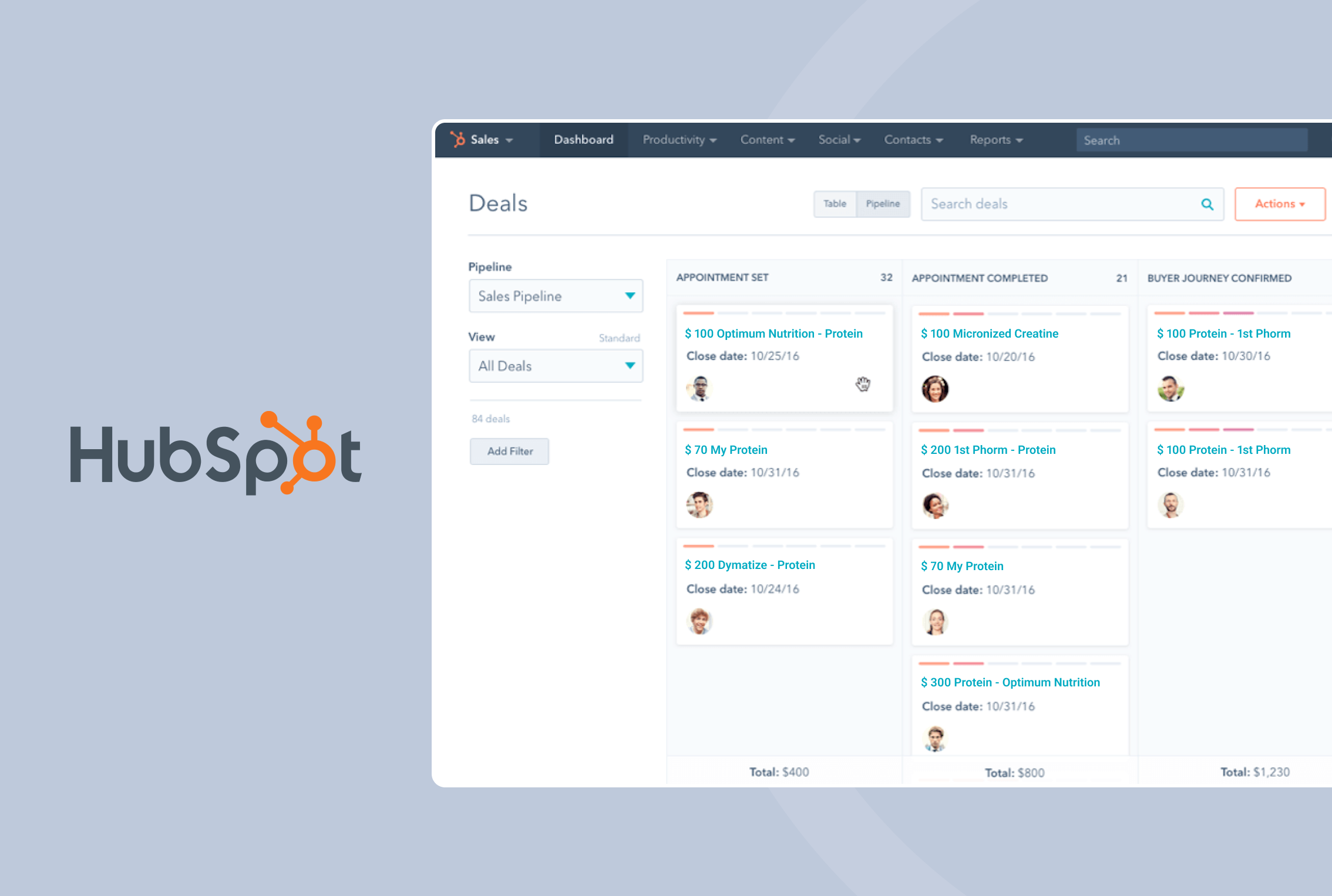 Интерфейс CRM HubSpot